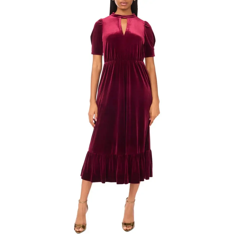 NWT! Halogen® Short Sleeve Velvet Midi Dress in Merlot Size Small - Picture 1 of 5